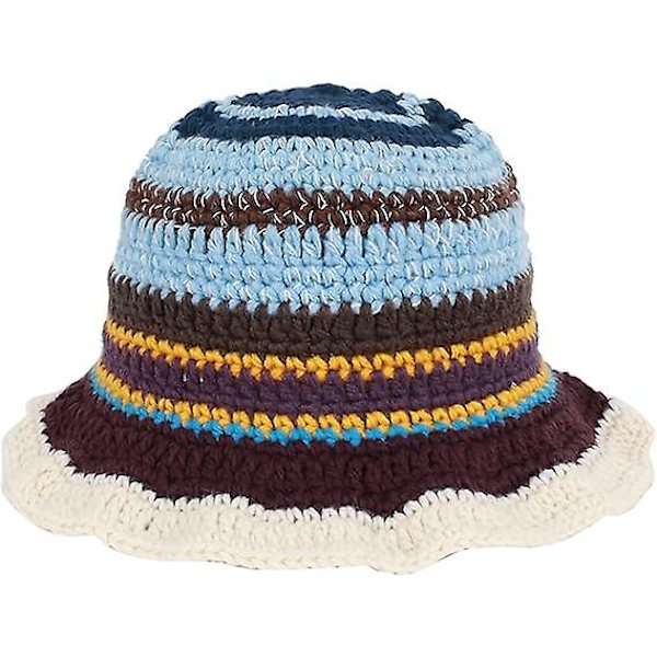 Hatt for kvinner og jenter - Strikket bøttehatt, stripete beanie, heklet fiskerhatt, vinter, casual, bøttehatt, 56-58 cm, blå