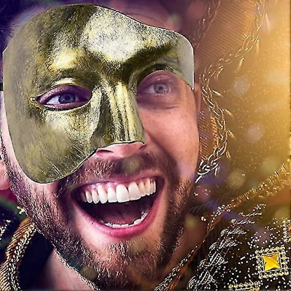 Maskeraddräkter för män, halvmask för vuxna för Halloween, jul, Mardi Gras, cosplay-fest