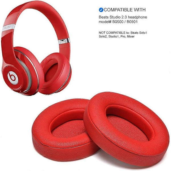 Öronkuddar Öronkuddar kompatibla med Beats by Dr. Dre Studio 2.0 / Beats Studio 3.0 Proteinläder (röd)