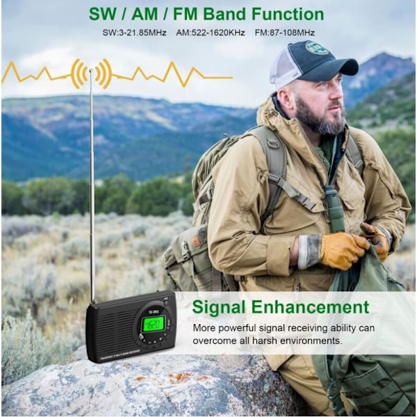 Fullbandsradio FM/MW/SW Digital Tuning Bärbar LCD-skärmsradio