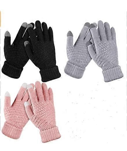 4 Par Dam Vinter Touchscreen Handskar Varma Fleecefodrade Stickade Handskar Elastisk Mudd Vinter Textningshandskar