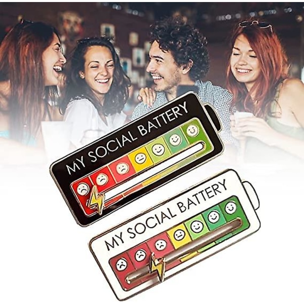 Rolig social humörpin 7 dagar, socialt batterimärke, interaktiv humörpin, ångestmärke humöruttrycksnål present till introverta Black - White