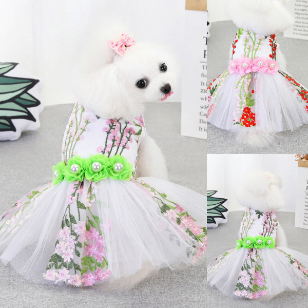 Pet kjol brudklänning söt stil söt spets husdjur kjol bröllopsklänning  lummig blomma fe kjol M Red f87f | M | Red | Fyndiq