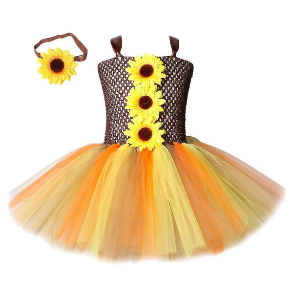 1pc Creative Sunflower Gauze Children's Dress Halloween Party Scarecrow Costume With Headband For 6-7y(assorted Color)