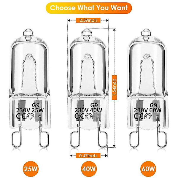 20 st g9 halogenlampor, 40w klara halogenlampor dimbara, varmvit 2800k för ljuskronor, pendlar, landskapsbelysning