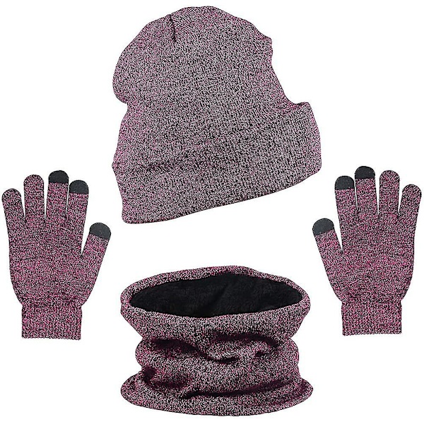 Vintervarm Strikket Beaniehatt, Halsduk og Berøringsskjermhansker for Unisex Menn og Kvinner