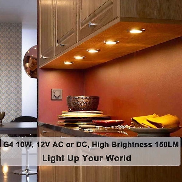 G4-lamppu, 10 kpl Halogeeni G4 12V 10W G4 Bi-pin-kannalla, Korkea Teho G4-lamppu 12V 150LM 3000h Pitkä käyttöikä, G4 Himmennettävä, CRI100 & 2800K Lämmin Valkoinen