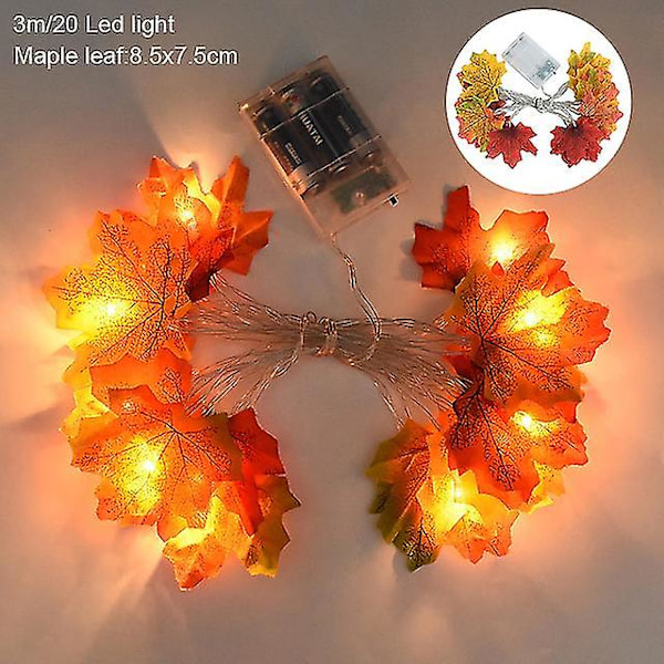 20 LED Lønneblad Lysstreng Kunstige Høstblader LED Fe Lyslenke for Jul Thanksgiving Halloween Fest Hjemmedekorasjon123