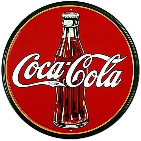 Coca-Cola - Pyöreä 30-luvun Pullo & Logo Tin Sign Tin Sign 7.8x11.8 Tuumaa