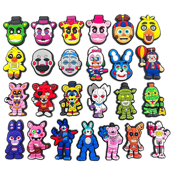 25 Pak Five Nights at Freddy's FNAF Gyser Spil Crocs Charms 2024 Jibbitz Klogsandaler Dekoration Sko Tilbehør Børn Teenagere Voksne Festgave