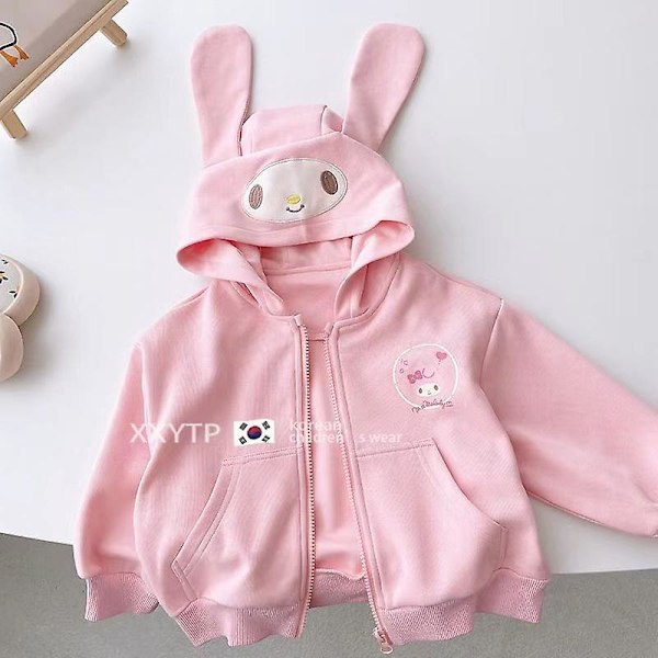 Cartoon Sanrioed Jacka Kawaii Melody Cinnamoroll Kuromi Barn Hooded Sweatshirts Pojkar Flickor Dragkedja Upp Rockar Baby Utomhuskläder 150cm svart