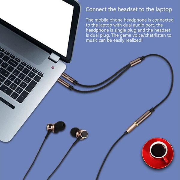 2 i 1 Gaming Headset Lyd- Forleng Ledning Universell Kompatibel Plugg for -hyperX