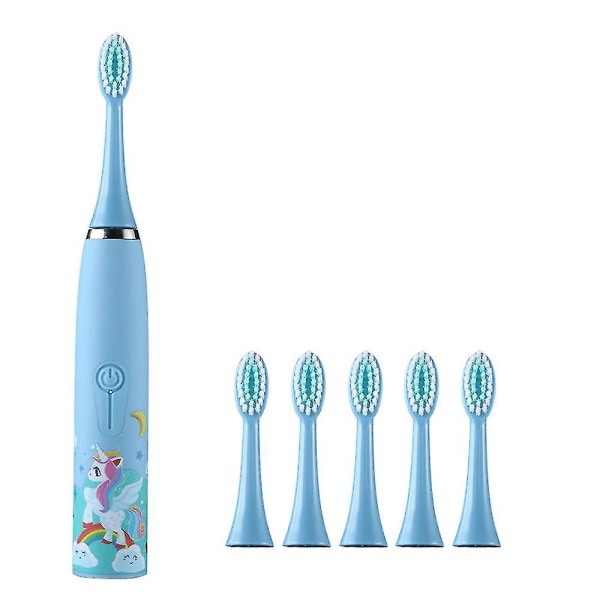 Elektrisk tannbørste for barn med 6 børstehoder, Ipx7 vanntett, innebygd smart timer, tannbørste for barn egnet for 3+ år