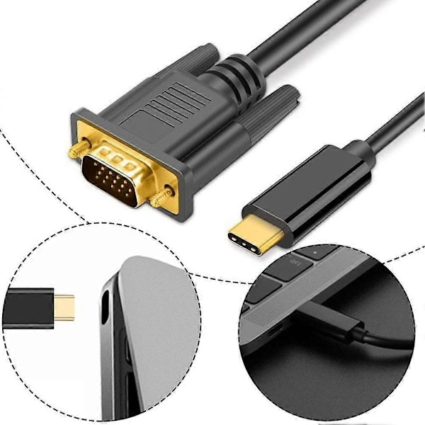 USB C TYPEC til VGA Kabel 1080P Type C til VGA Konverter Adapter Kabel til Laptop