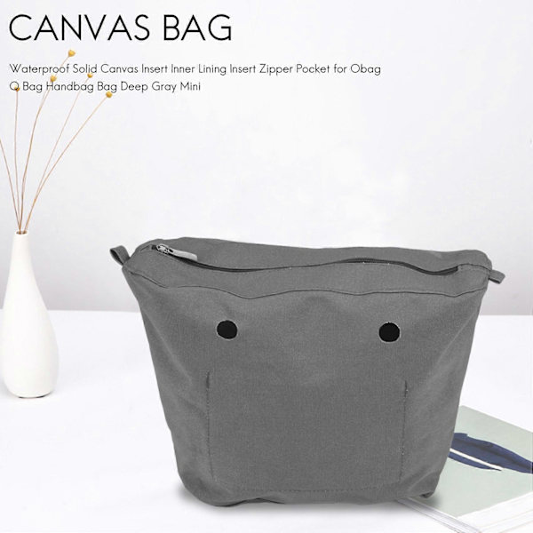 Vattentät Solid Canvas Innerfoder Insats Dragkedja Fick för Obag O Bag Handväska Väska Djup Grå