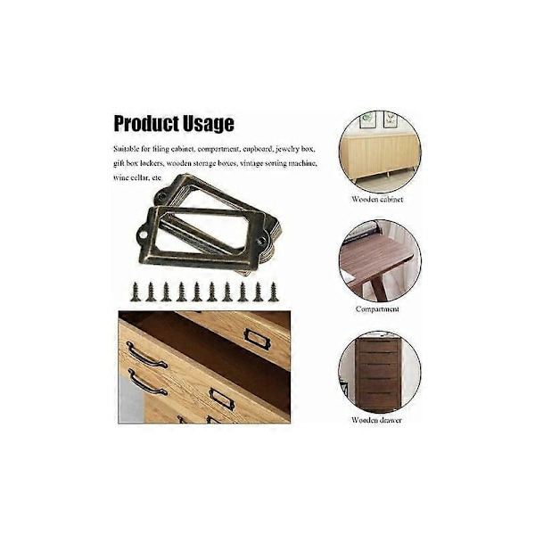 30 stk. metall etikett holdere for møbler skuff skap kort navneskilt rammer med skruer for skrivebord bokhylle hylle, bronse, M 70 x 33mm