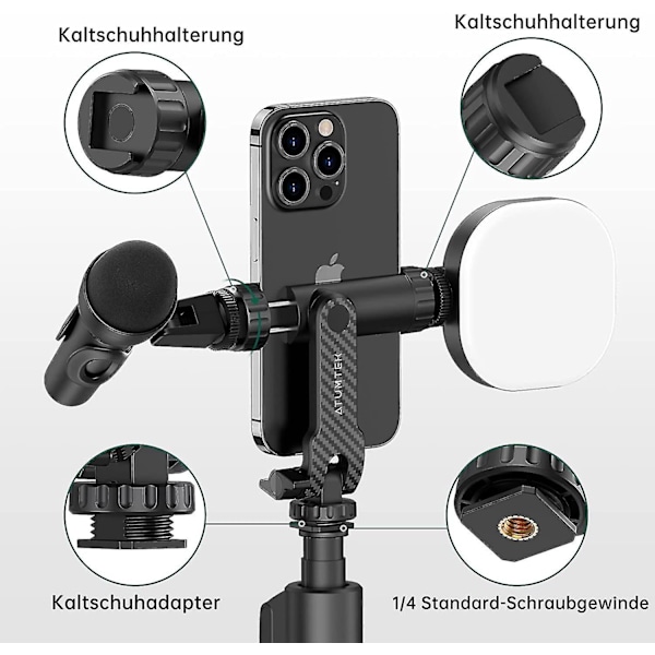 Stativfäste, Mobiltelefonhållare Stativ Med 2 Blixtskofästen, 360 Graders Rotation Smartphone Stativadapter
