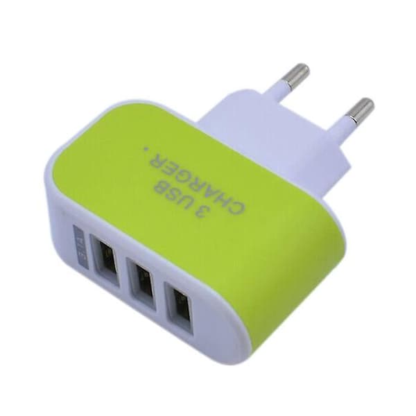 1-Pak Triple (3x) USB Port iPhone / Android Vægoplader Oplader Grøn