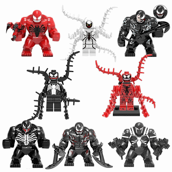 8 stk. Actionfigurer Byggeklosser Sett Samleobjekt 1.77-2.8 tommer Venom Minifigurer Byggesett