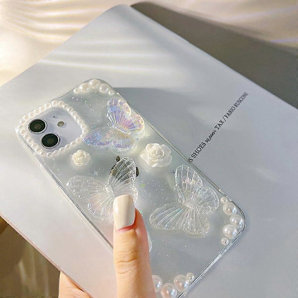 Kompatibel med iPhone XR Cover 3D Butterfly Blomster Klar Design Æstetisk Kvinder Teen Piger Glitter Smuk Krystal Glitrende Sød Pigelig Telefon Beskyttende