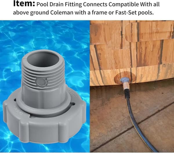 Swimmingpool Aftapningsfitting Adapter - Passer til Coleman Pools, 1,5\" ID til Havevandsslangeforbindelse - P6D1420 Kompatibel (2 Pak) Grå