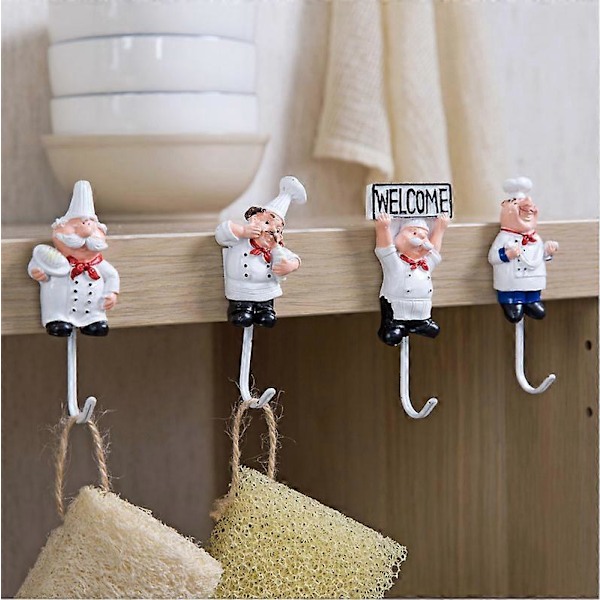 4-Pakning Resin Fransk Kokk Figur Veggkroker (Ulike Stiler)