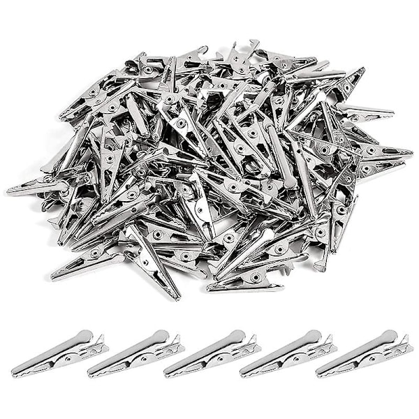 100 st 27 mm Mini Metallkrokodilklämmor, Silverfärgade Nickelförgyllda Testklämmor