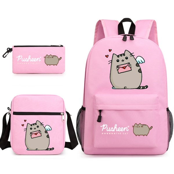 Pusheen Fat Kitty kolmiosainen rento reppu (vaaleanpunainen)