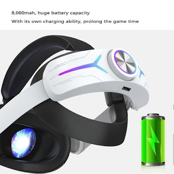Huvudband med 8000Mah Batteri för Oculus Quest 2 Förläng Speltiden Justerbar Elite Strap VR Ersättning
