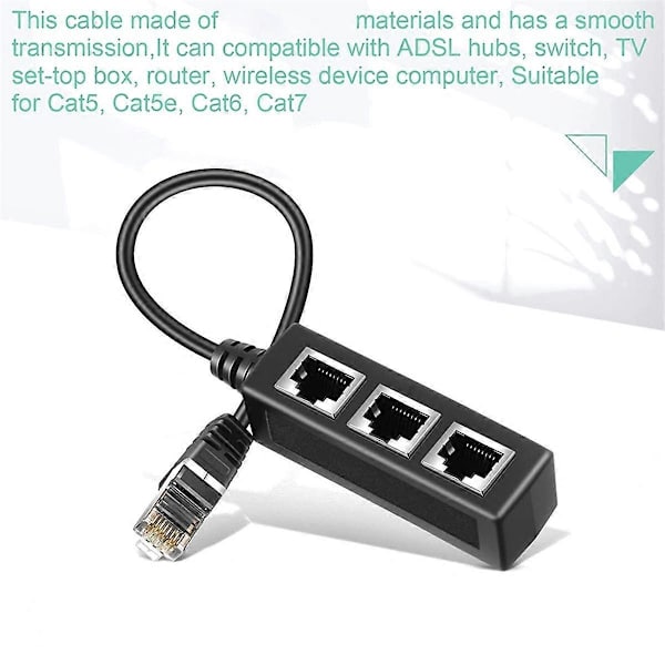 RJ45 Ethernet Splitter Adapter, Ethernet Splitter 1 til 3, for Hjem, Kontor, Skole Nettverksutvidelse