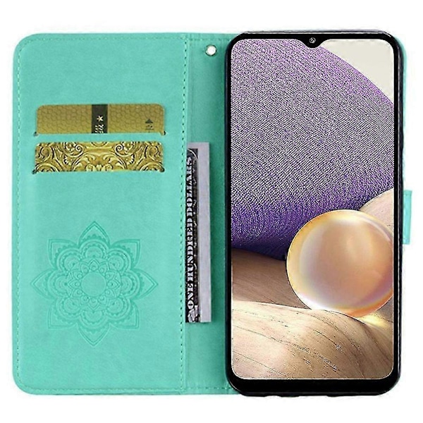 Etui til Samsung Galaxy A15 4G med Rhinestone-dekor, Lær, Stativ, Lommebok, Cyan