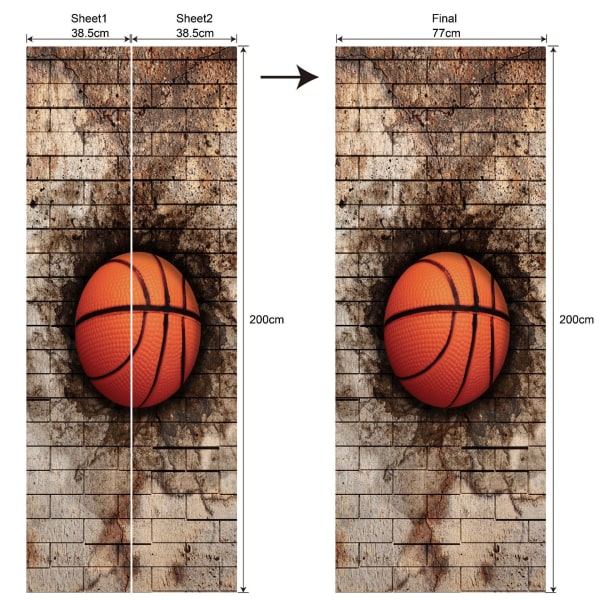3d Basketball Simulering Dør Decal Wall Stickers Hjem Værelse Vægmaleri Office Decor