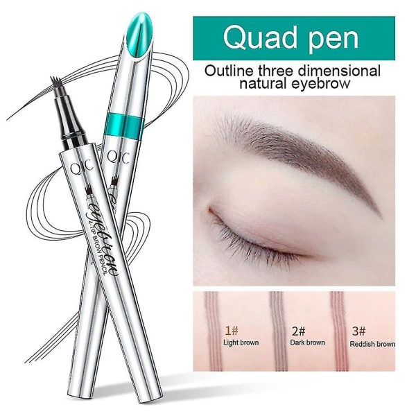 Qic Four Bifurcated Head Vandtæt Langtidsholdbar Eyebrow Pencil Makeup Cosmetics 3