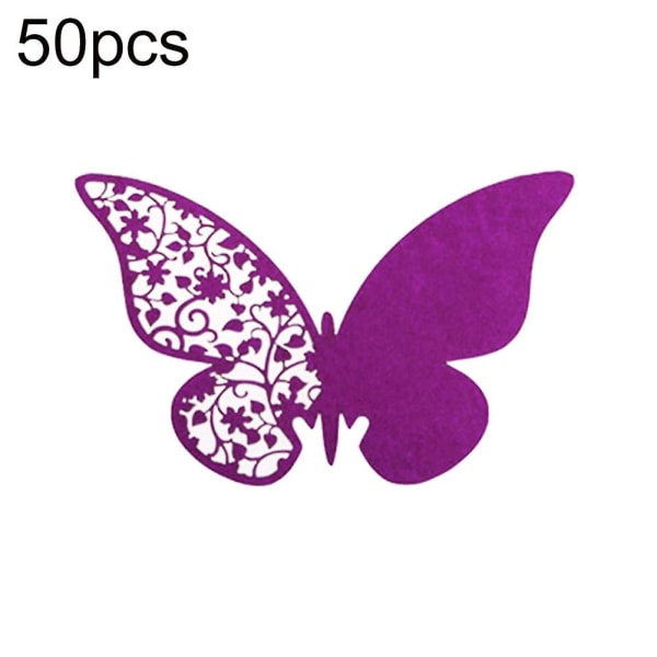 Sinknap 50st Bordsmärke Vinglaskort Favor Fjärilsnamn Plats Fest Bröllopsdekor Dark Purple
