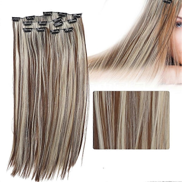 6 stk. Langt Rett Hår Extension Parykk Sett 16 Clips Falsk Hår Styling Verktøy 02#