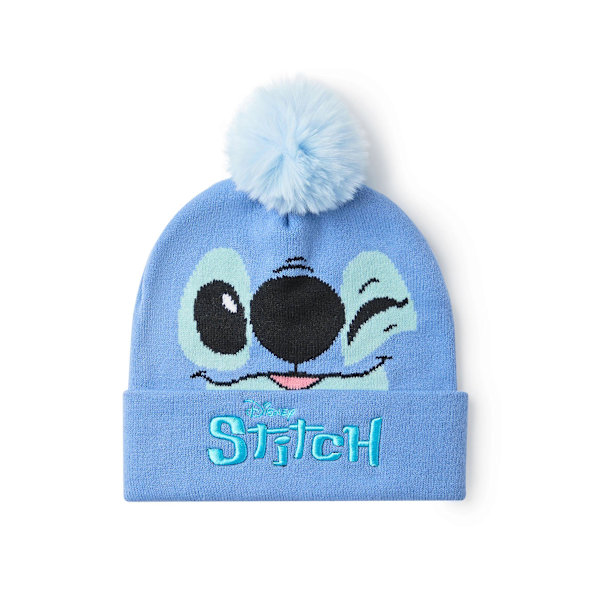 Disney Flickor Beanie och Vantar Set Blå Stitch Karaktärsansikte - One Size