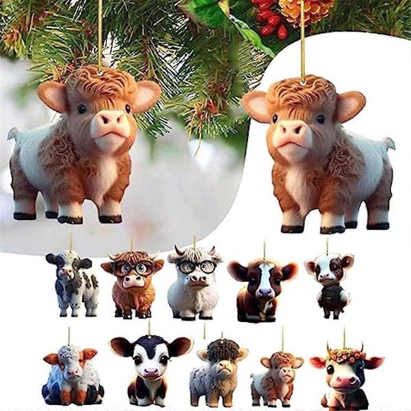 Söt Cartoon Nötkreatur Ko Dekorativ Hängande Ornament, Ko Ornament för Julgranar, Ko Hängande Dekorativ