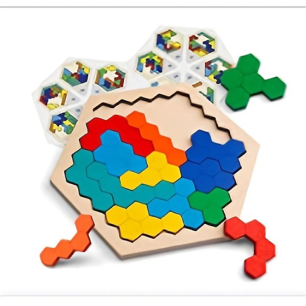 Hexagon Pussel Form Block Tangram Hjärngympa Iq-spel Barn Utbildande Leksaker Barns intellektuella utveckling