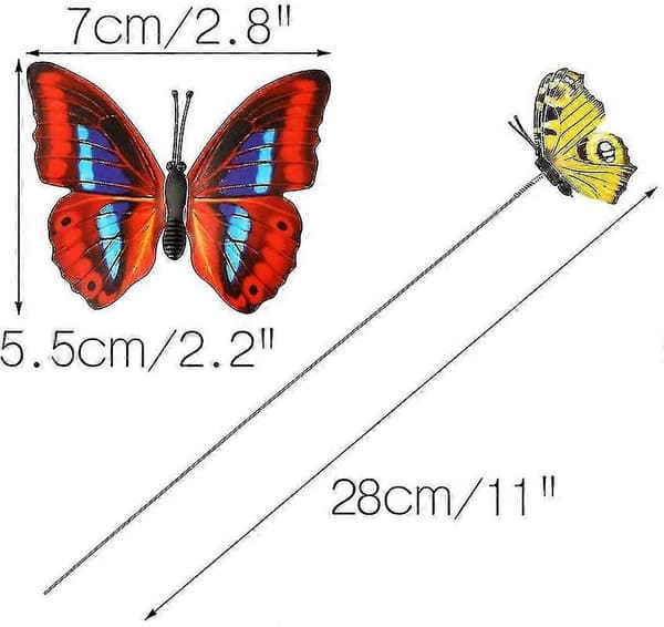 Erä 50 värikästä 7 cm:n perhosta puutarhakoristeeksi perhostikuissa
