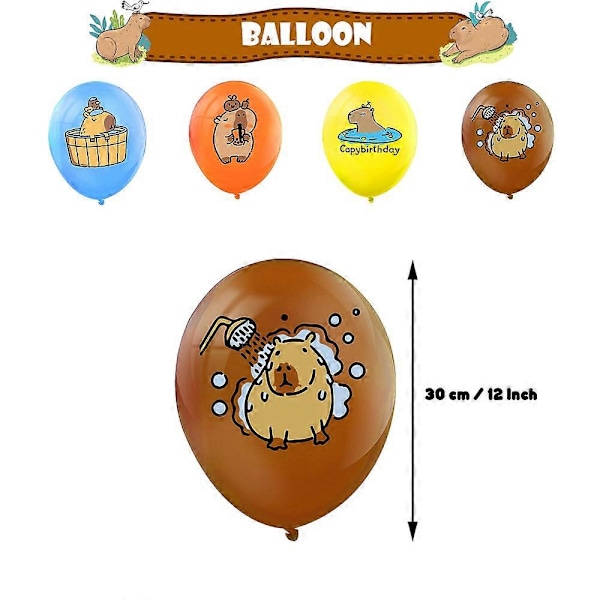 Capybara-tema födelsedagsfestdekorationer Ballonger Banner Tårta Topper Kit