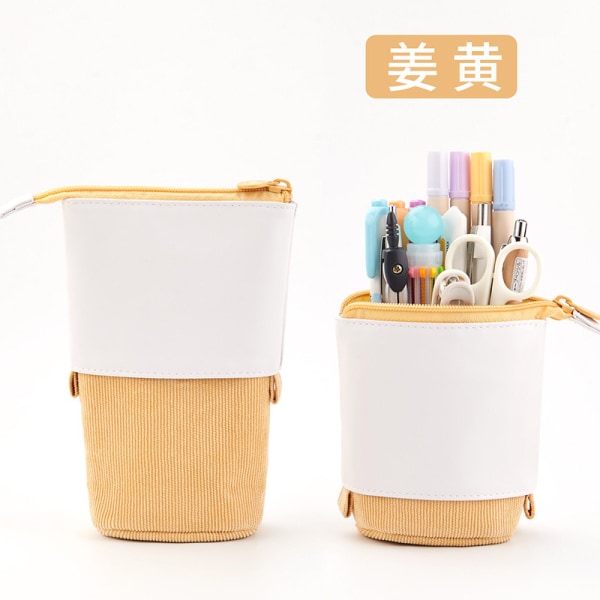 Indragbar pennväska i manchester PU Multifunktionell kreativ pennväska Pennhållare Söt ingefära gul