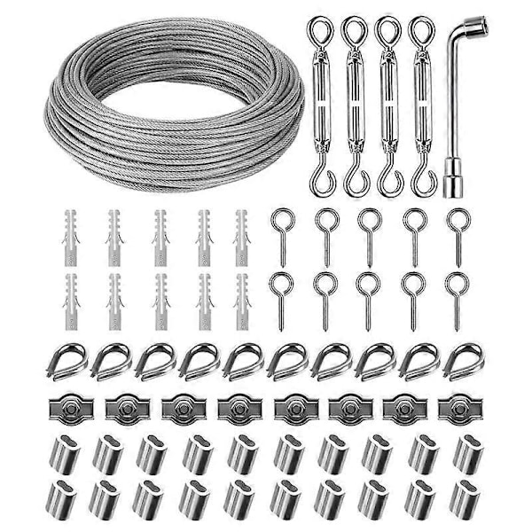 30M 3mm Stålwire Kit, 304 Rustfrit Stål Spændingswire, Stålwire Dækket med Øjelet Tensioni 12