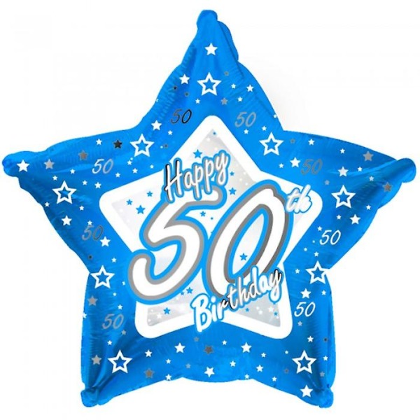 Stjerneformet folieballon med design tillykke med 50 års fødselsdag. Størrelse: (ca.) 18 tommer. Leveres tømt for at lette portoen. Leveret af Creative Party Ltd.