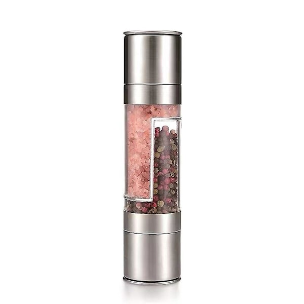 Sea Salt And Pepper Grinder, Stainless Steal 2 In 1 Dual Chambers, Seasonings Spices Mill With Adjus