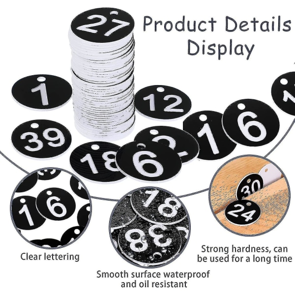 Mustat numerokyltit 1-50 Muoviset numeroidut merkit Muoviset pöytänumerot Numeroitu -a