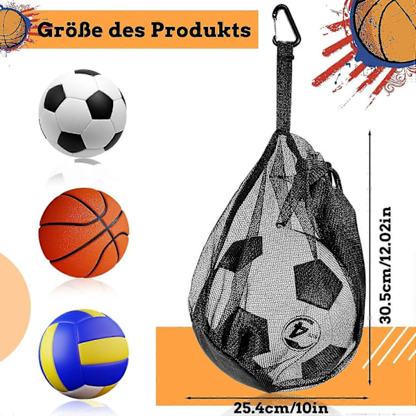 2-delt bærbar boldnetpose, Basketballtilbehør, Mesh-net til fodbold, tennis, volleyball, sort
