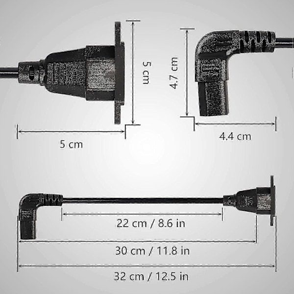 Panelmonterad C14 till 90 graders C13 PDU Strömförsörjningsförlängningskabel, IEC 320 C14 Hane till Vinklad C13 Hona 3-Pin Strömkabel för Skärmar, Datorer, etc