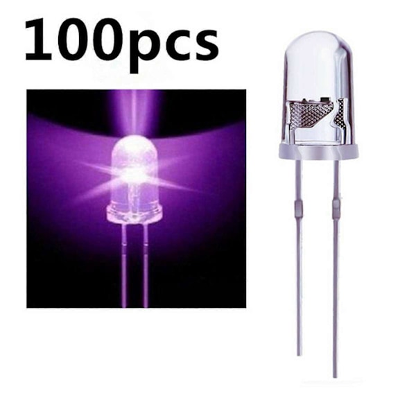 200x 5 mm pyöreä violetti UV LED-diodi erittäin kirkas kirkas LED-valo violetti väri