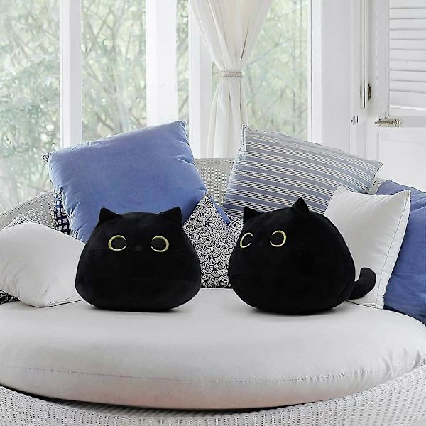 UBIUO Svart Katt Plyschleksak Svart Katt Kudde, Mjuk Plyschdocka Katt Plushie Katt Kudde, Fylld Djur Mjuk Plyschkudde Baby Plyschleksaker Katt Form Design Så