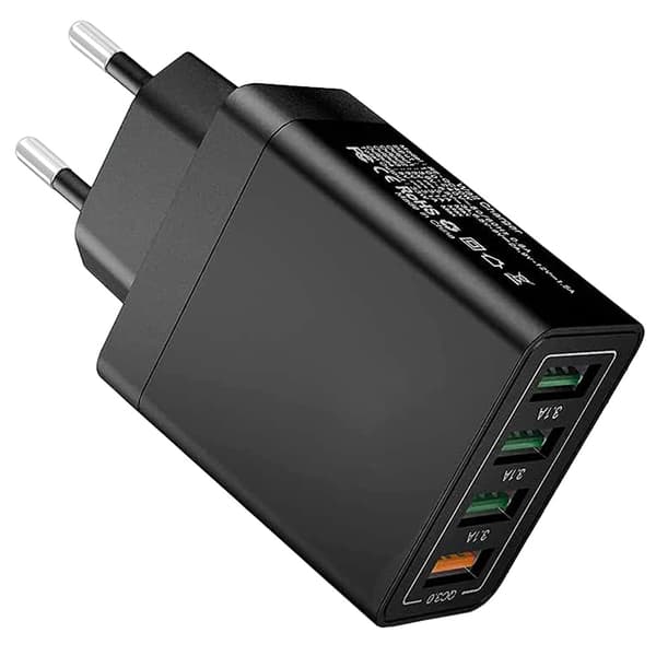 Hurtiglader 4x USB Quick Charge 3.0 3.1A Svart